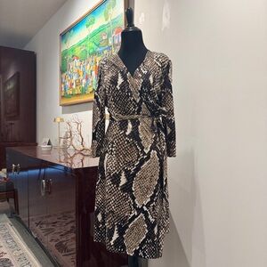 Diane Von Furstenberg Black and Cream Long Sleeve Dress